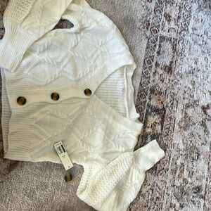 2 sweaters new with tags creme  button down and button v neck
